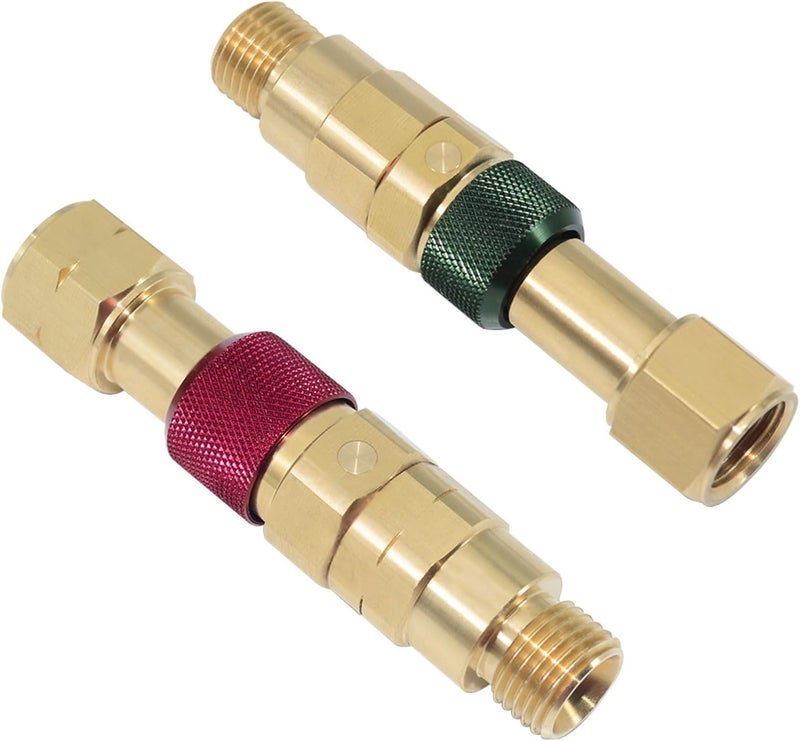 Ebrmeiwo QDB10 Quick Disconnect Kits for Torches with Check Valves, Torch-to-Hose Set, Fuel-Red, Oxy-Green, Brass - Image 1